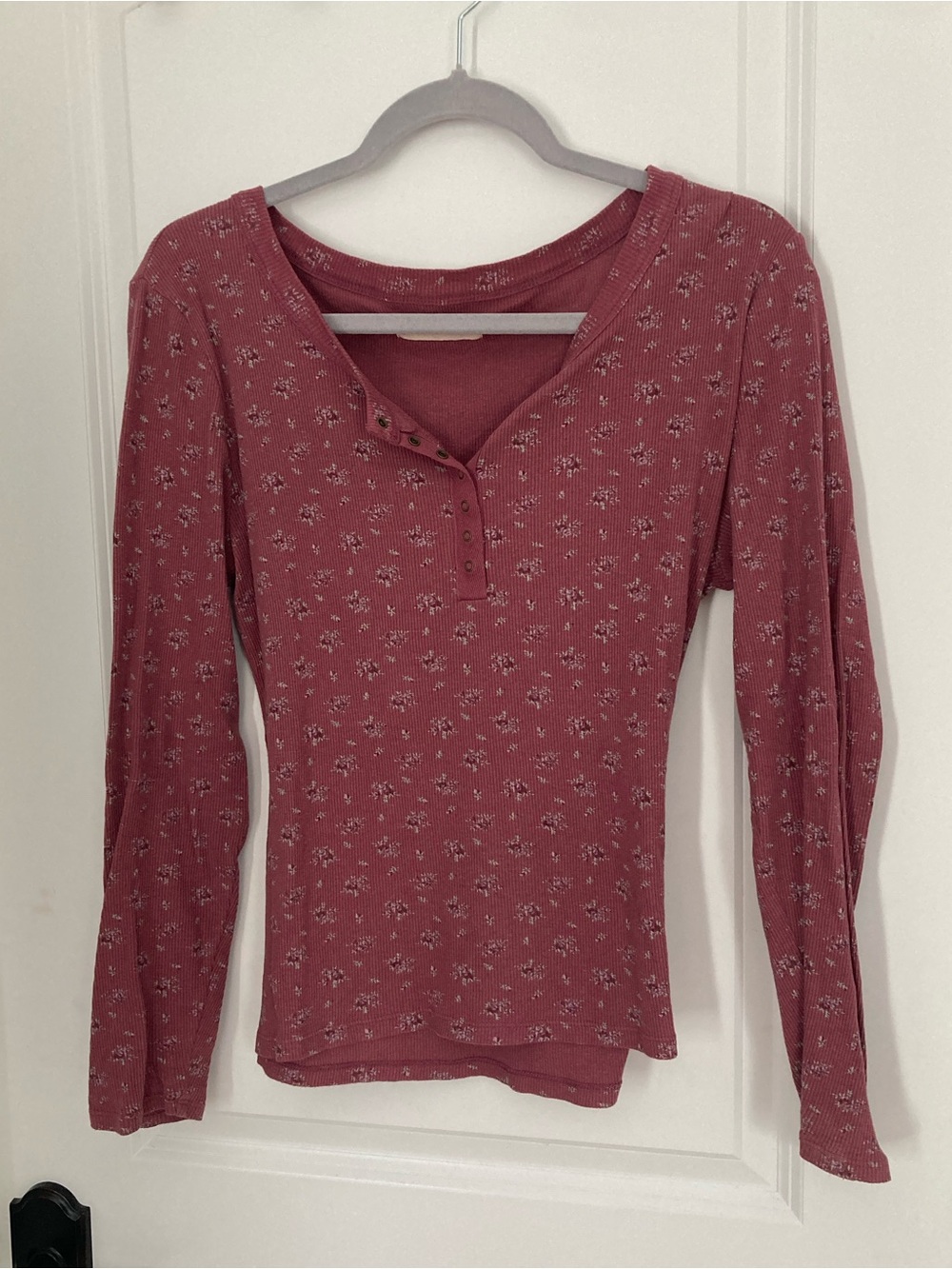 Lucky Brand Red Floral Henley Top